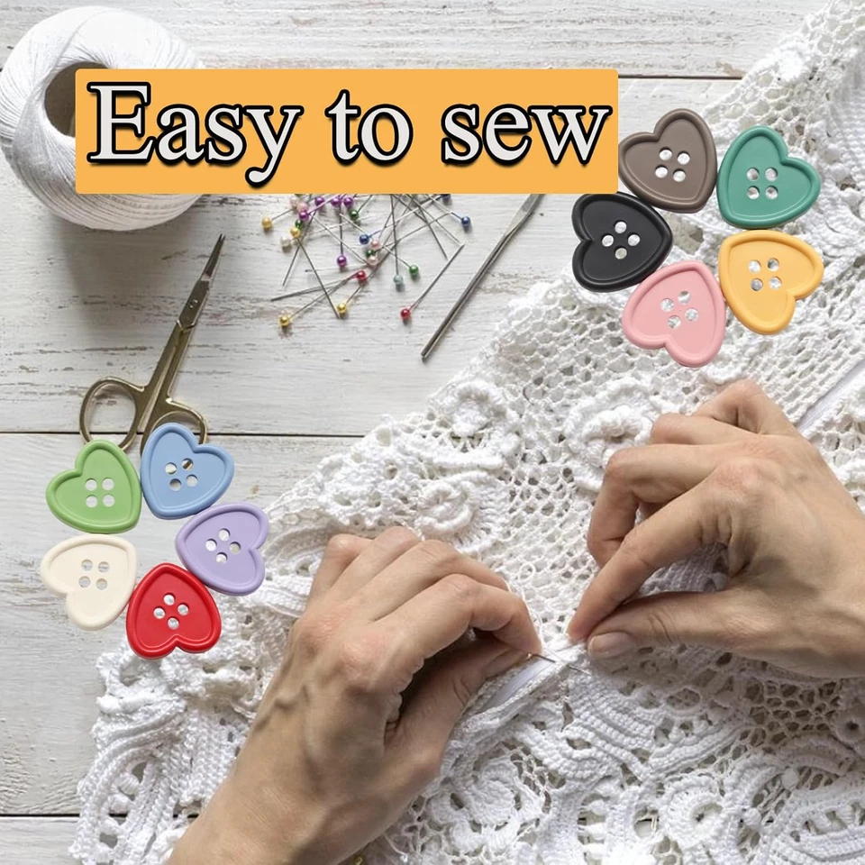 50 Pack Colorful Heart Shaped Buttons, Multicolor Resin Buttons Assorted for Sew - Image 4 of 4