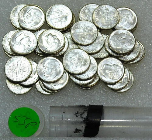 1955 P Roosevelt Silver Dime Original Gem BU UNPICKED roll 50 coins #Y252A