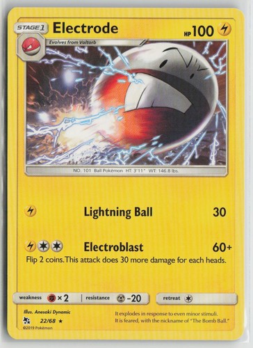 Electrode 22/68 Rare Hidden Fates Pokemon Lightly Played