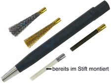 Glasfaserstift 4mm Glasfaserradierer Glasradierer +3x Ersatzpinsel Messing Stahl