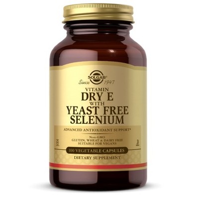 Trockenes Vitamin E mit Selen Hefefrei 100 Pflanzenkapseln Solgar