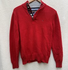 Tommy Hilfiger Pullover Sweater 1985 1/4 Zip Red Elbow Patches Boys M 12/14