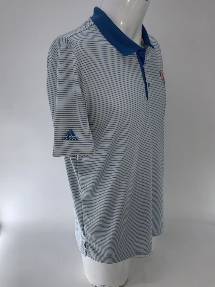 Adidas Golf Polo Shirt Men’s L White Blue Striped Poly Dalhousie GC YGI U5-61 - Image 4 of 4