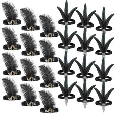 24 PCS 1920s Flapper Headband Black Feather Headpiece Women 20s Costume Gatsby