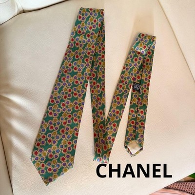 CHANEL Logo jewelry Floral Pattern Tie Men Silk Genuine 
