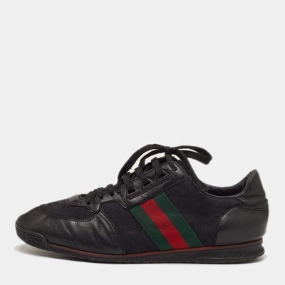 Gucci Size 40.5 Black GG Canvas and Leather Web Low Top Sneakers