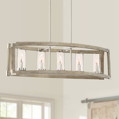 Kerr Nickel Linear Pendant Chandelier 32 3/4'' Wide Rustic Glass 5-Light Fixture
