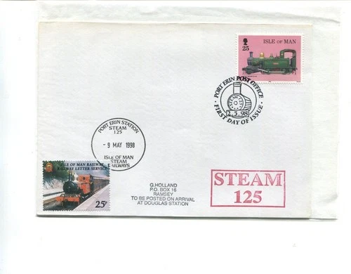 Isle of Man 1998 Port Erin PO & Railway Station cancels on Steam 125 FDC