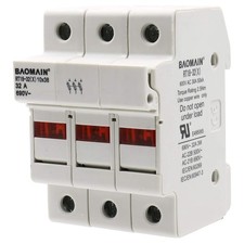Baomain 3 Pole Cylindrical Fuse Holder, 10 x 38 mm, 32 Amp, 690 Grey-White