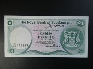HIGHER VALUE 1982 ROYAL BANK OF SCOTLAND £1 BANKNOTE UNC WITH SORTING SYMBOLS