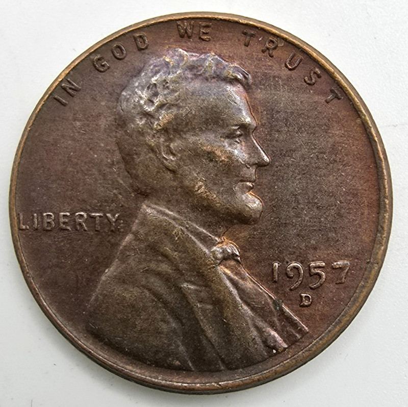 1957 D Wheat Cent As Shown Toned Red/Brown AU You Grade it! RB Penny Free Ship!