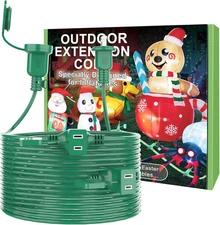 25FT Long Green Extension Cord 3 Outlets for Christmas Inflatables Blow