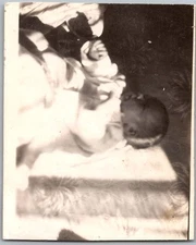 Vintage Snapshot Cute Baby Lying In Bassinet 1940s