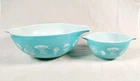 Vintage Pyrex Turquoise Hot Air Balloons Chip & Dip Cinderella Bowl Set 444/441