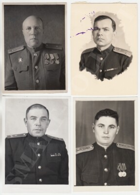 Russia ANTI-AIRCRAFT ARTILLERY Division OFFICERS with AWARDS Set 4 ID Photos