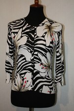 WHBM Size S White Black Zebra Stripe Glitter Floral Print Snap Cardigan Sweater
