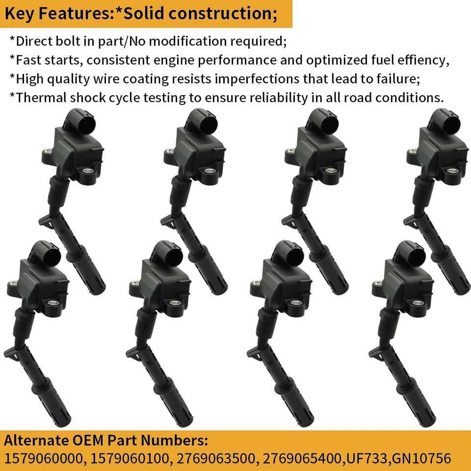 Pacote com 8 bobinas de ignição e vela de ignição de irídio UF741 para Mercedes-Benz S550 GL450 4,7L - Imagem 2 de 4