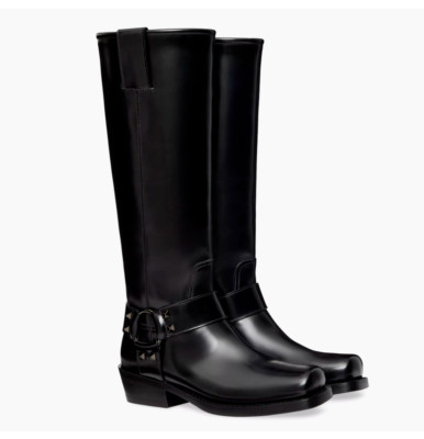 NEW VALENTINO GARAVANI 40mm Rockstud Biker Leather Boots Black Sz