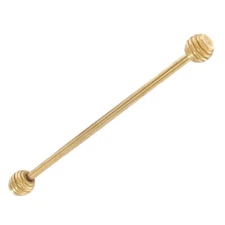 Collar Pin Bar Bell Gold Tone Fancy Ribbed Ball End 2 1/8"