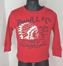Boy's Polo Ralph Lauren Red Ls Thermal Shirt Size 2T Glow In Dark Indian Head