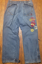 Marithe Francois Girbaud Cargo Jeans Embroidery Wide Leg Baggy 38x32 Rare READ 