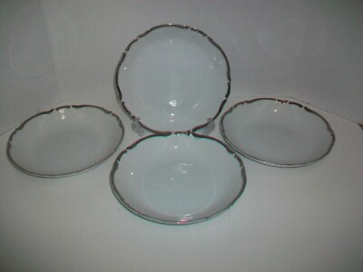 Harmony House Starlight 3656 China Set of 4 Salad Bowls 7 3/4'' Wht w/ Silver 