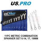 US PRO Tools 11PC Metric Combination Spanner Wrench Set 6-14, 17, 19MM 7533