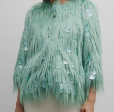 $1700 Alabama Muse Women's Green Faux-fur Ross Gold Sequin Coat Jacket Size 46