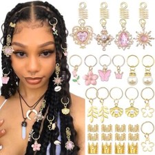 36PCS Pink Crystal Hair Jewelry Butterfly Braids Clips Flower Loc Jewelry