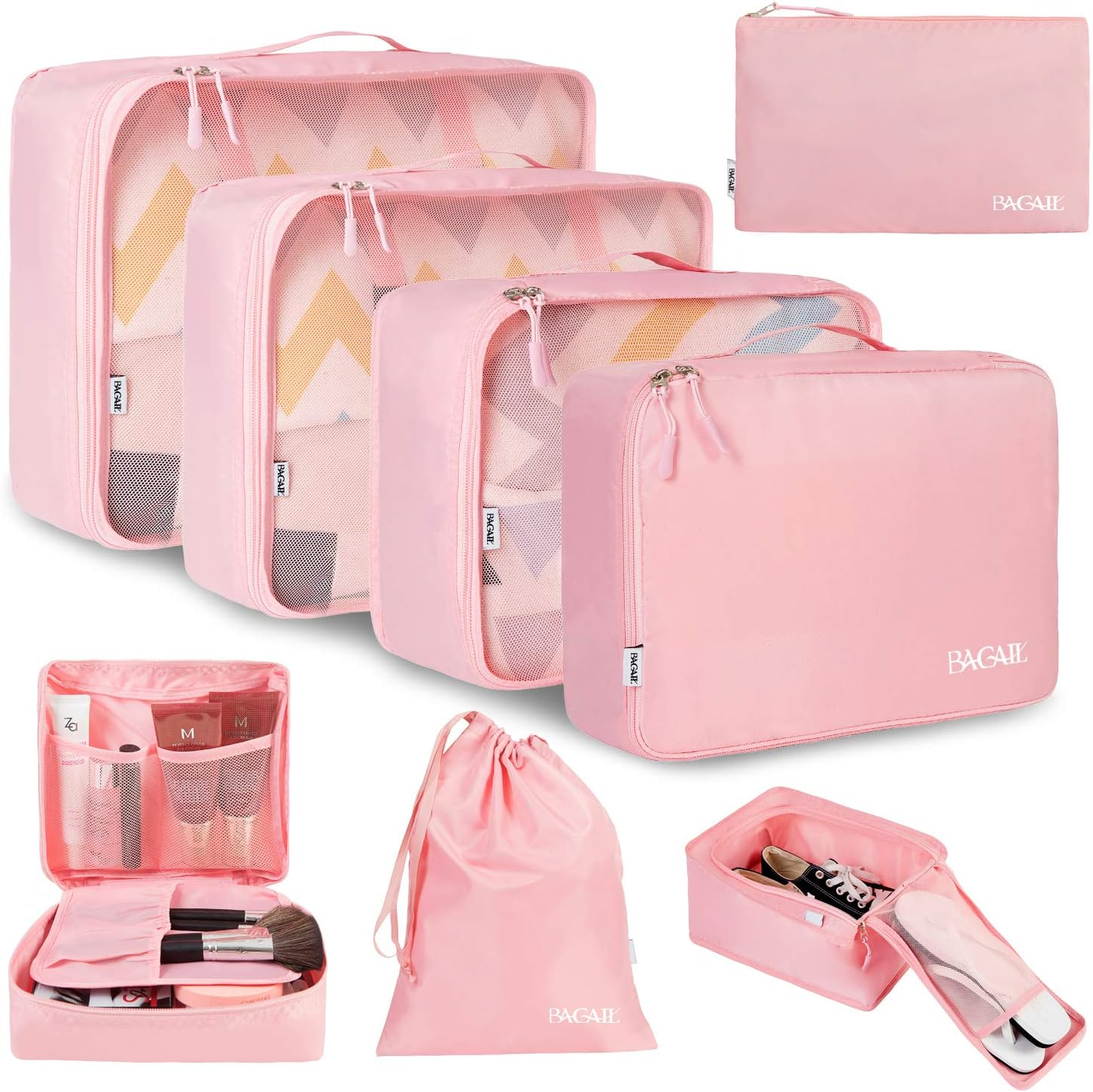8-Piece Blush Pink Packing Cubes for Organized Luggage and Travel Essentials-image