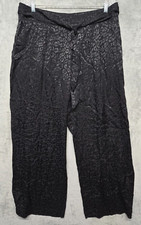 Nine West Pant Womens Extra Large Black Leopard Pull On Wide Leg Belted Elastic