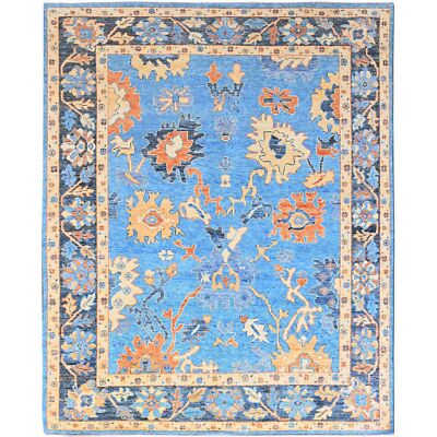 8'4''x10'5'' Bonnie Blue Hand Knotted All Natural Wool Oushak Oriental Rug R86504