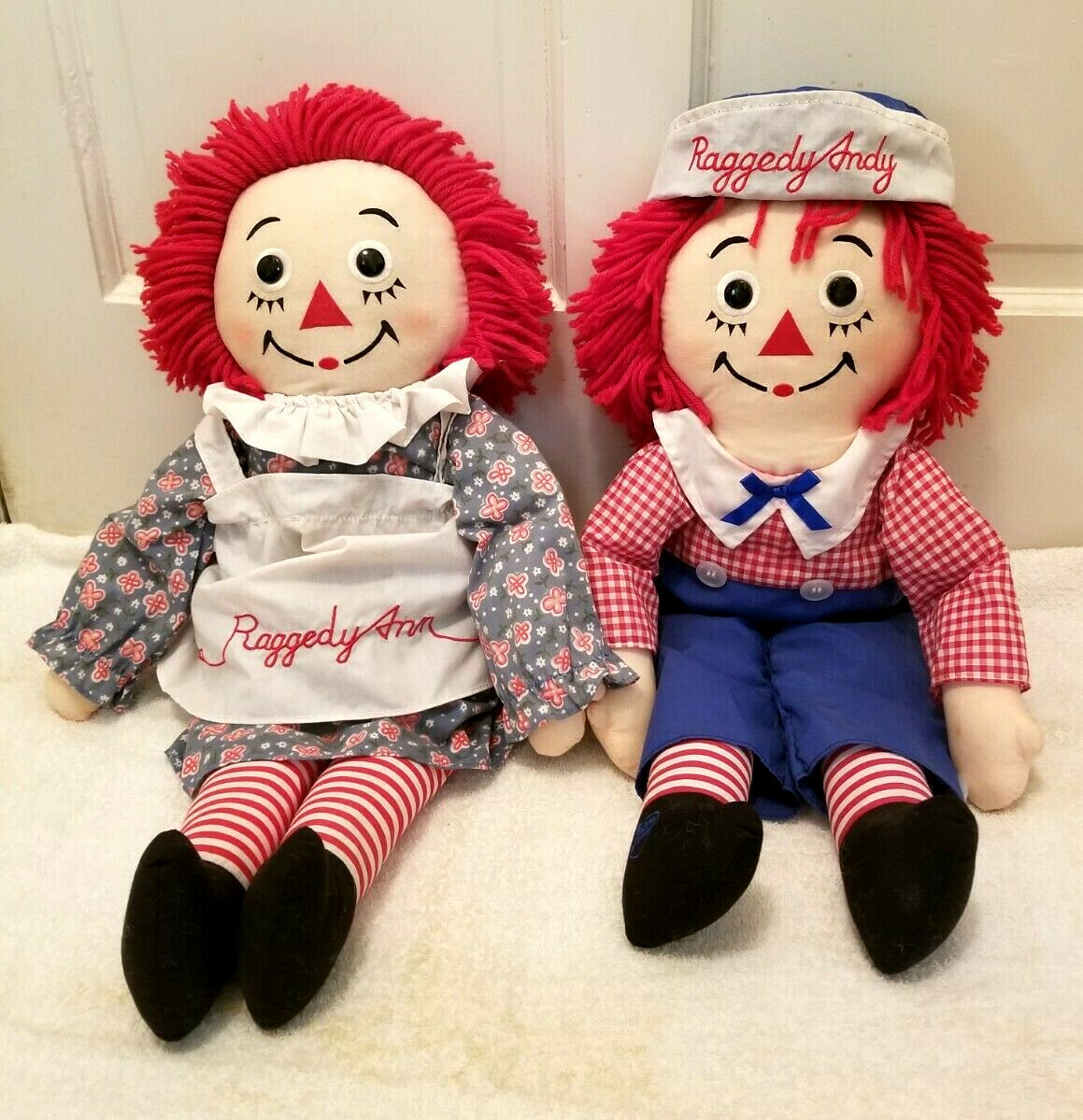 Raggedy Ann + Raggedy Andy Set Nice Stuffed Cloth Dolls Poseable