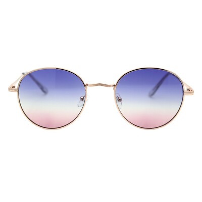 Vintage Round Sunglasses Women's Gold Thin Metal Frame Ombré Gradient Lens