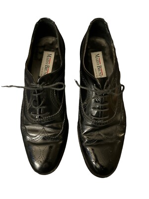 Mario Bruni Black Lace Wingtip Shoe Mens Size 10M Made In Italy EUC