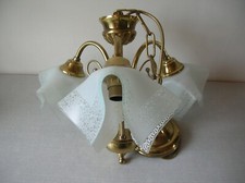 Lustre 3 feux JP Rickaert Louisiane abat jour en verre dentelle des années 1970