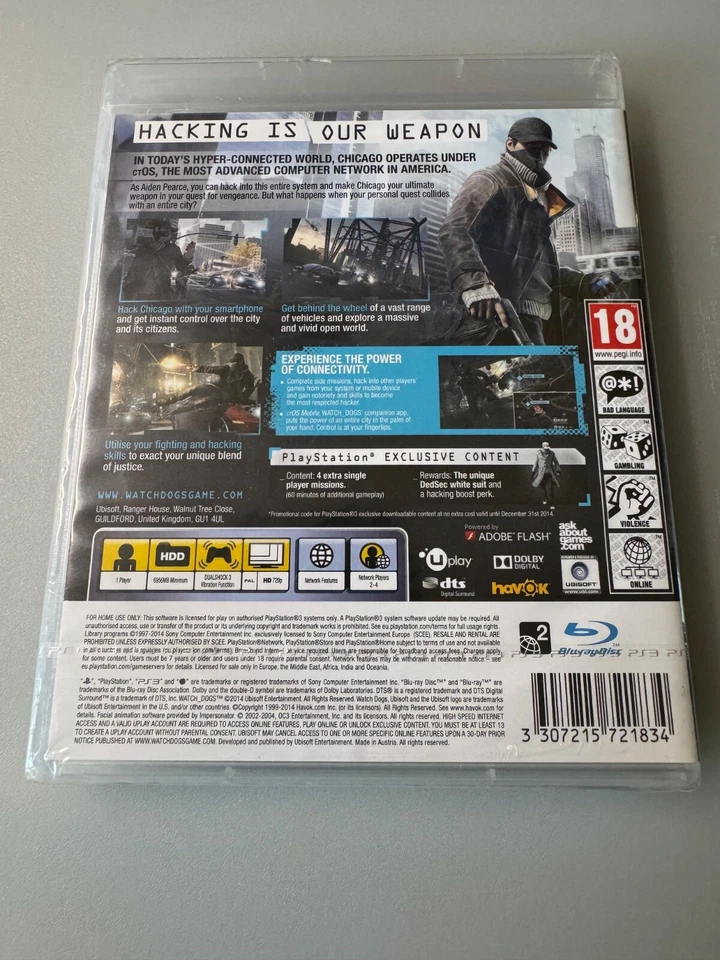 BNIB Watch Dogs PS3 PAL FACTORY SEALED IMMACULATE CONDITION BLES01933 - Image 2 of 3