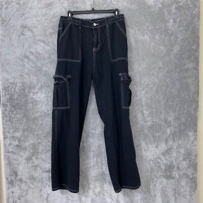 Women's size M Cargo Pants Black Baggy Loose fit Contrast