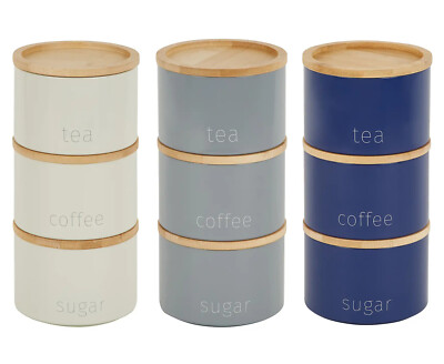 Stacking Metal Canisters Tea Coffee and Sugar Space Saving Stackable M-22 