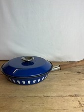Vintage Catherine Holm Cast Iron Blue Enamel Saucepan and Lid Lotus Leaf