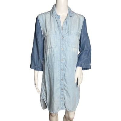 Cloth Stone Dress Women Small Blue Chambray Denim Shirt Dress