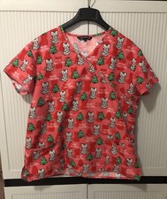EUC Cassandra O Women s L Cute Meowy Christmas Scrub Top Cats Trees Size Large