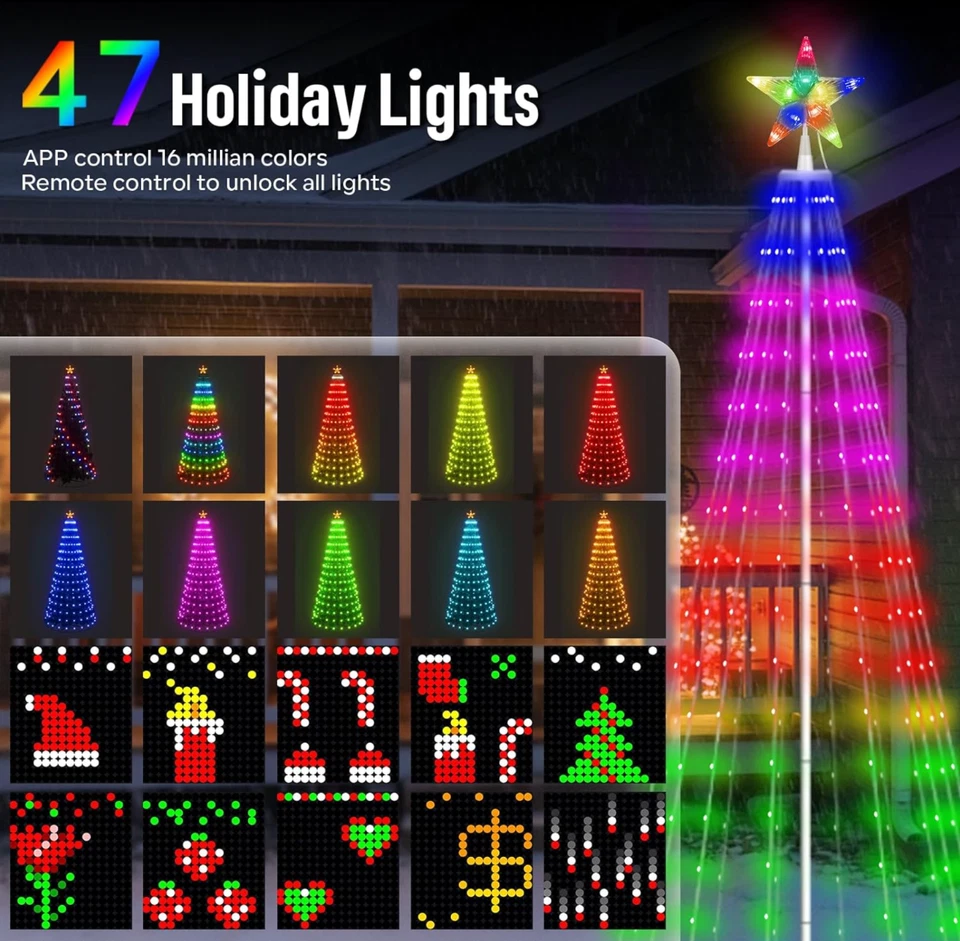 355 LED lights 8FT Christmas Cone Tree with Star Topper Smart App Control & DIY - Image 2 of 4