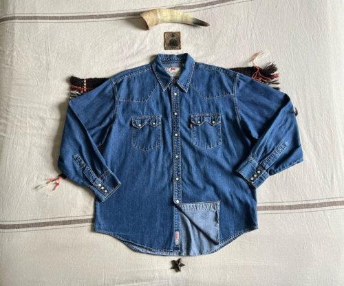 LEVIS Vintage Sawtooth Western Shirt XL-2XL Denim 1997 Hex Snaps LVC RRL RARE - 第 1/18 張圖片