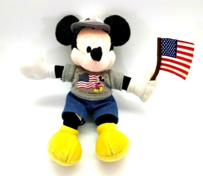 Mickey Mouse Stuffed Plush 10 Inch Toy Disneyland Resort Flag Sweater Cap Shorts