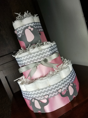 pink elephant diaper cake