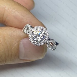 Authentic 2.65TCW Round Moissanite Infinity Halo Engagement Ring 14K White Gold Plated