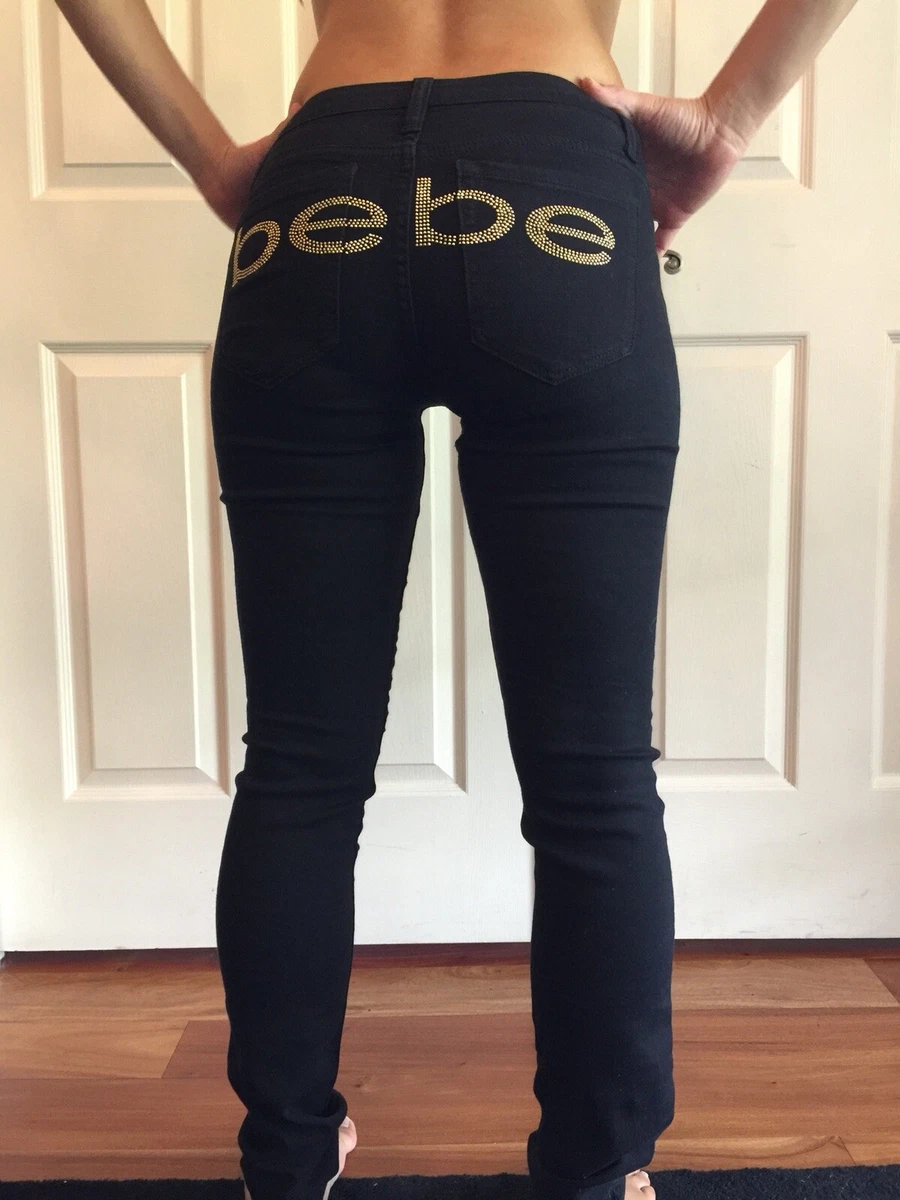 Bebe Skinny Bling Jeans 26 Black Gold