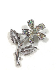 Vintage Sarah Coventry Silver tone AB Rhinestone Flower Brooch Pin 1 1/2"