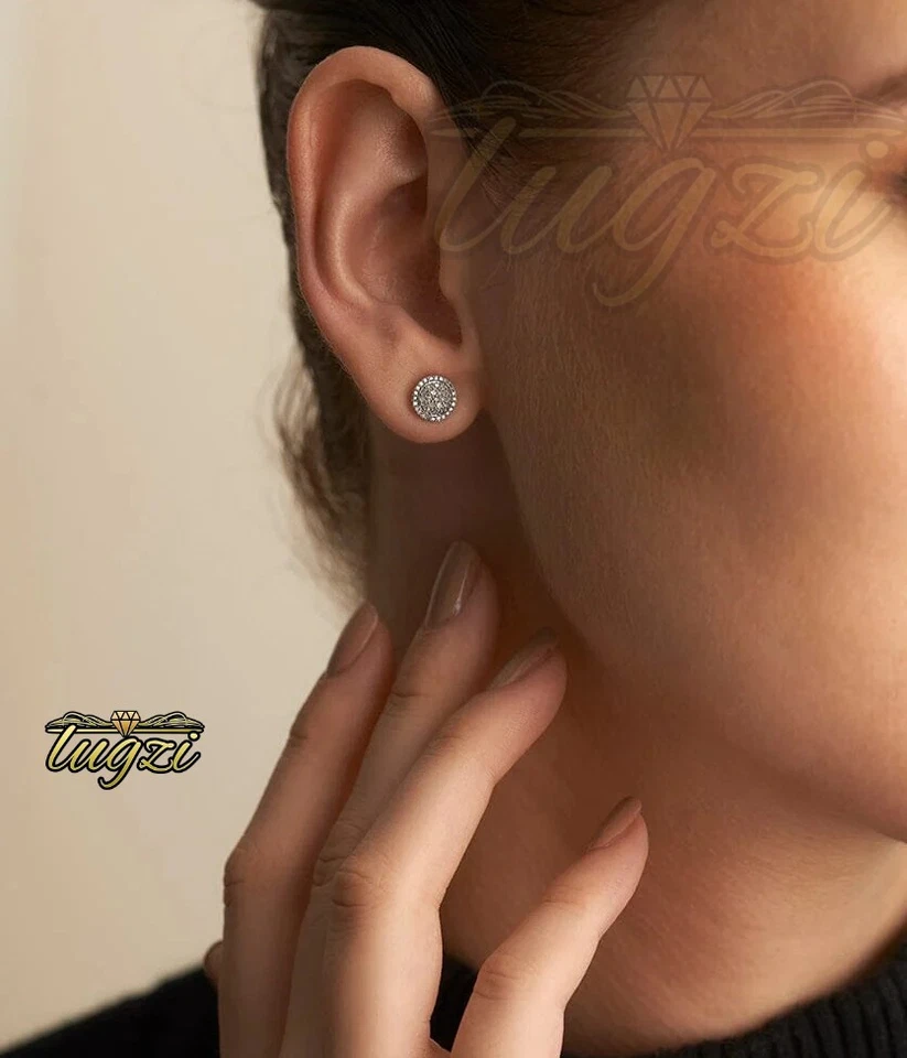 $1000- NATURAL DIAMOND Pave CLUSTER STYLE HALO Stud EARRINGS 10k Solid GOLD! COA - Image 3 of 4